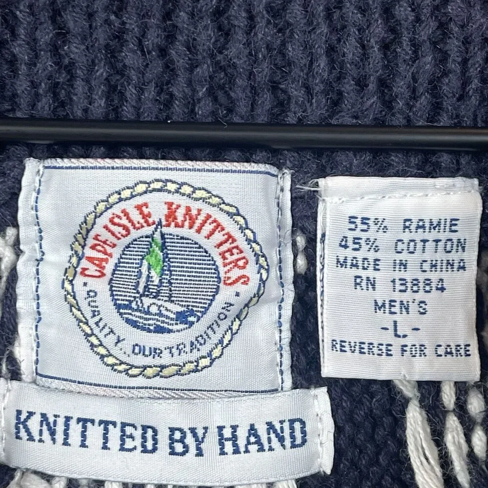 Vintage Cape Isle Knitters Men Collared Sweater Sz L Blue Heavy Fisherman Nordic